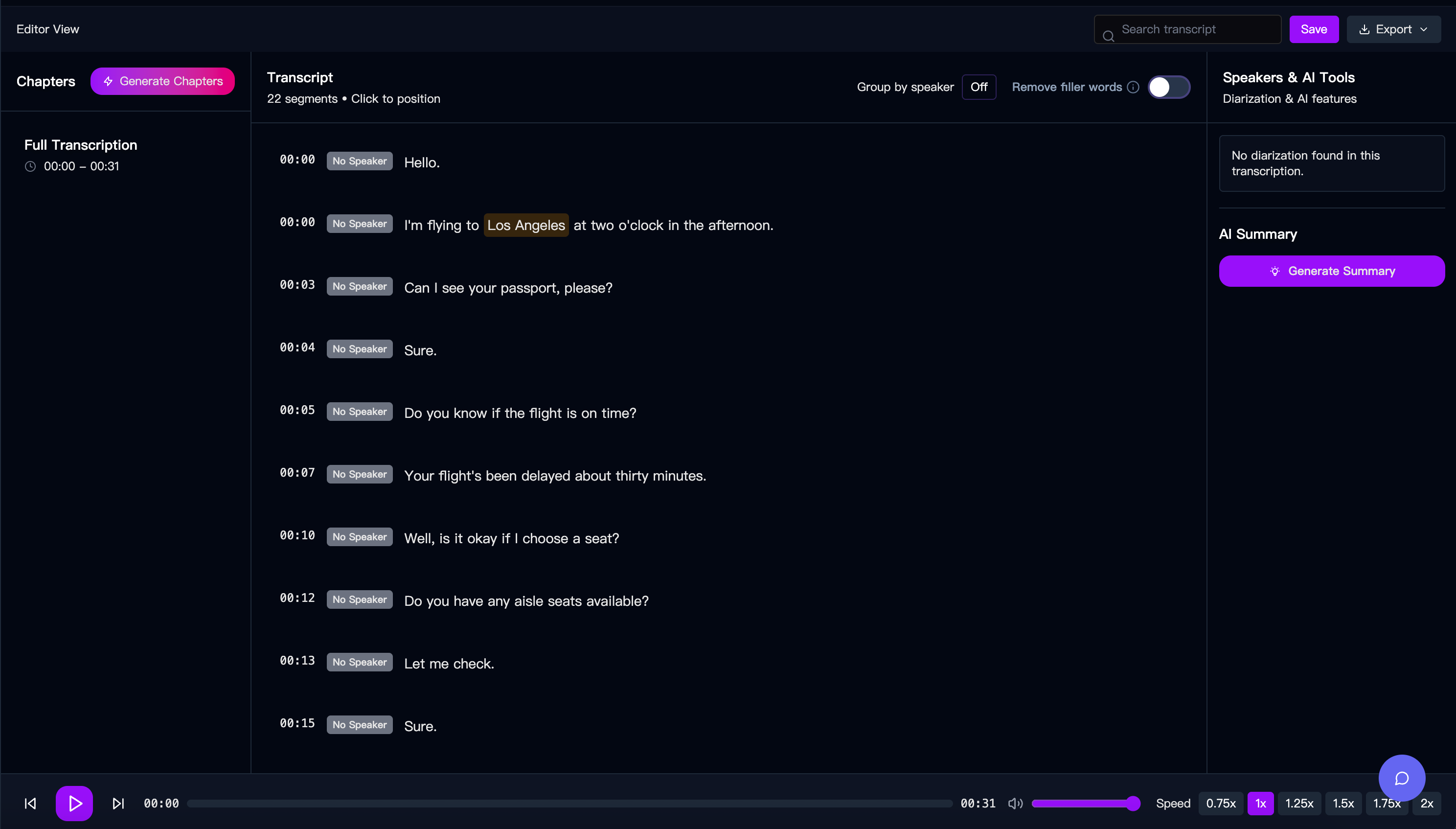 Online editor with chapters and speaker controls