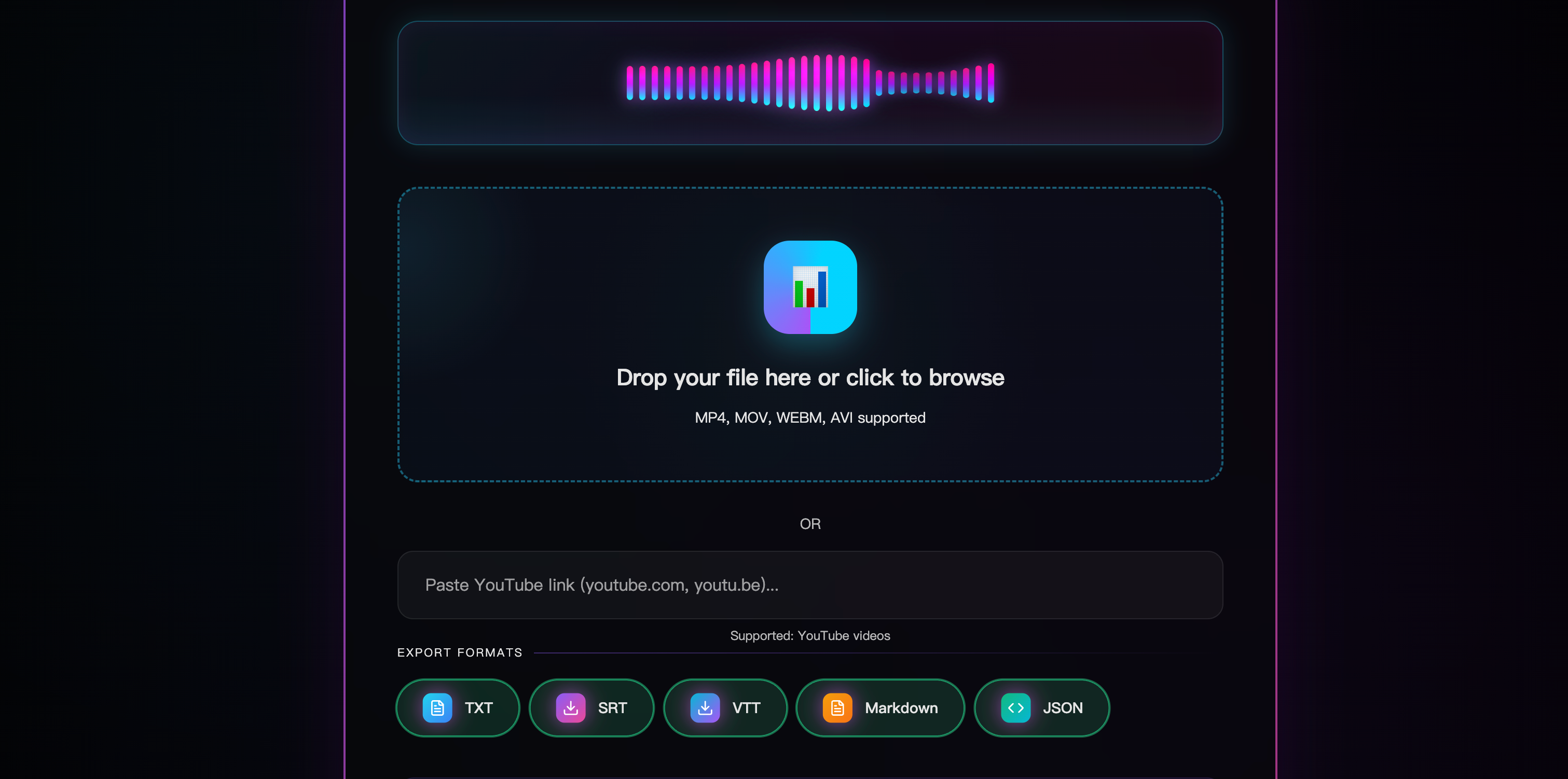 YouTube transcript generator: paste link and export SRT